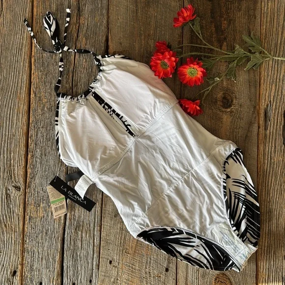La Blanca Black and White Women's Halter One-Piece Swimsuit Size 8 - Picture 8 of 11